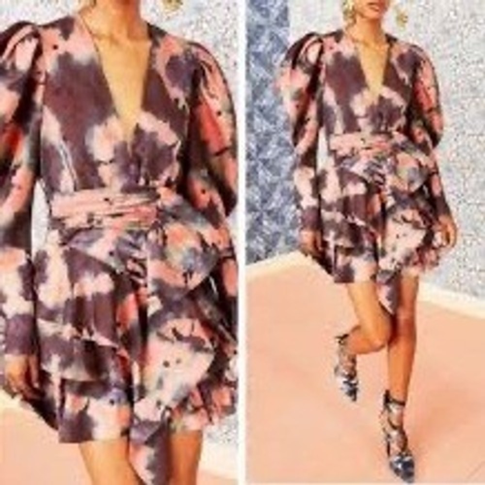 Ulla Johnson Semira Silk Tie Dye Ruffle Puff Sleeve Mini Dress Size 2
